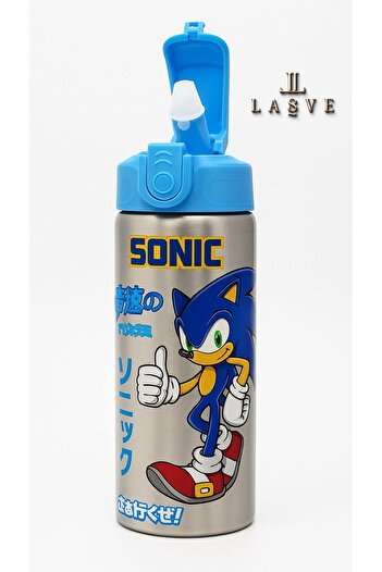 Sonic New Season Licensed 600ml Steel Water Bottle with Straw in Special Box