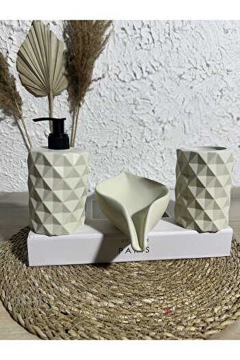 Zigzag Home Decorative 3 Piece Bathroom Set Liquid Soap Dispenser Toothbrush Holder Solid Soap Dish Set