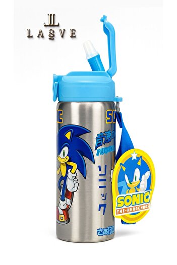 Sonic New Season Licensed 600ml Steel Water Bottle with Straw in Special Box