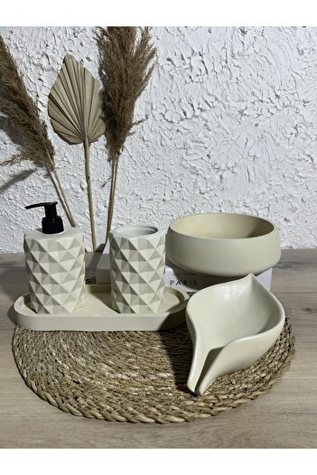 Zigzag Home Decorative 5 Piece Bathroom Set Solid/Liquid Soap Dispenser Toothbrush Holder Towel Rack Tray
