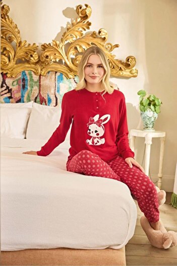 Aydoğan Women's Button Collar Thermal Pajama Set 240573K- 1 Piece