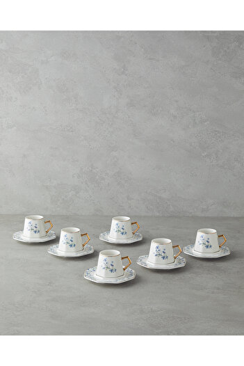 English Home Lavendpetal New Bone China 12 Parça 6 Kişilik Kahve Fincan Takımı 80 ml Mavi