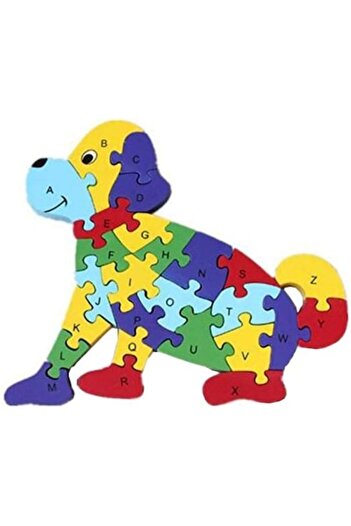 OEM Wooden puzzle with letters and numbers, dog, 25x23x1.5cm, 26 pieces, for 3+ years