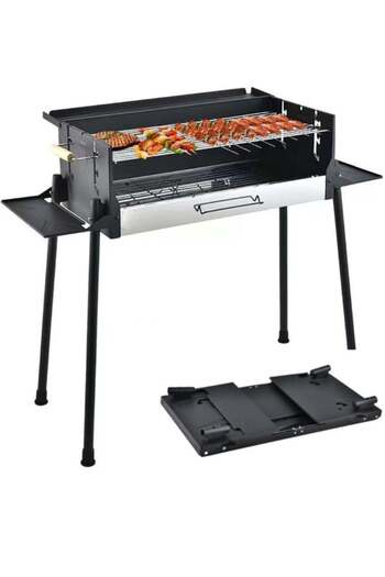 Generic Portable Stainless Steel Charcoal Grill with Large Baking Pan for Camping & Parties