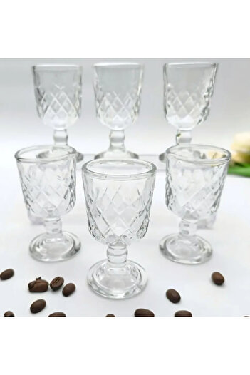 ABYZ Set of 6 Glass Aperitif Glasses with Leg and Elegant Pattern 50 ml Vintage Design Ideal for Liquor