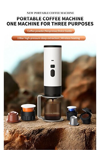 Generic Portable Espresso Machine Self-Heating Electric Battery Nespresso Dolce Gusto Ground Coffee Travel