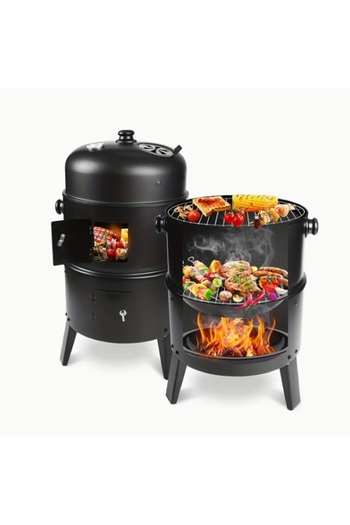 Hope 3-in-1 Steel Charcoal Round Portable BBQ Grill with Thermometer and Hangers