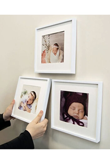 LİFE GLOBAL Sök Tak Square Framed Frame with Mat White 21X21 cm (3 Pcs) Without Photo