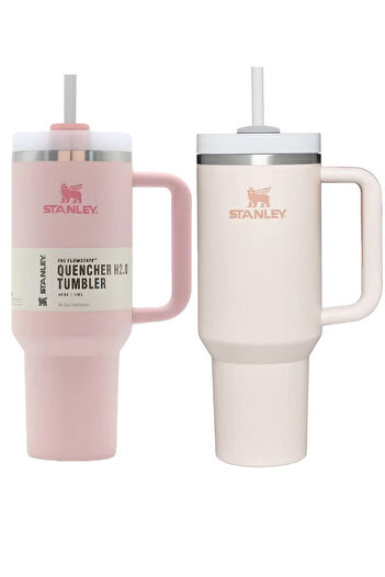 Generic قطعتان من كوب Stanley Quencher H2.0 المصنوع من الفولاذ المقاوم للصدأ مع غطاء وقشة للماء أو القهوة