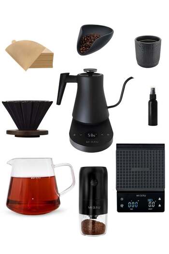MIBRU 9 Pcs V60 Pour Over Electric Coffee Maker with Electric Grinder & Kettle Dripper Set From