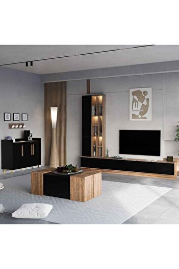 Stylish Home طقم طاولات من 11 قطعة بني واسود- SH61