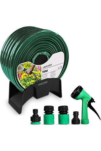 RADIOTRONICS UNICASA 15-Meter Expandable Garden Hose Set with Thread Connectors and Sprayer