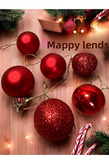 Happyland Christmas Ball 3 cm 6 Pieces Cici Ball Red Christmas Pine Tree Ornament Decor Ornament Set