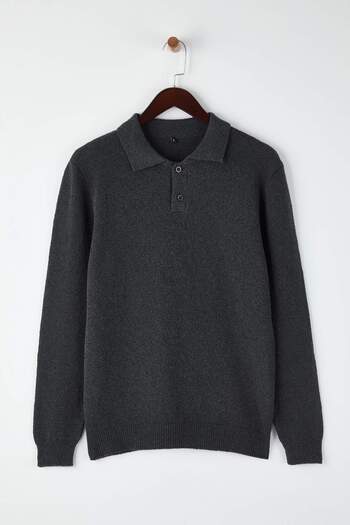 Trendyol Collection Anthracite Regular Polo Neck Textured Sweater Tmnaw25Kz00078