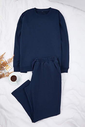 Trendyol Collection Σετ αθλητικής φόρμας Navy Blue Regular/Normal Cut Basic Open Leg Plus Size TMNAW26TS00001