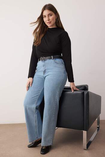 Trendyol Curve Light Blue High Waist Wide Leg Plus Size Wide Leg Jeans Tbbaw26Cj00001
