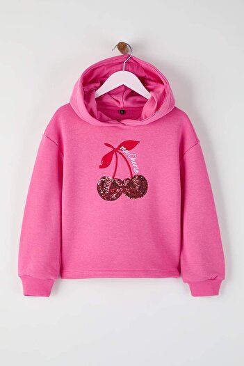 TRENDYOLKIDS Pink Sequined Printed Girl's Knitted Sweatshirt Tkdaw26Sw00052