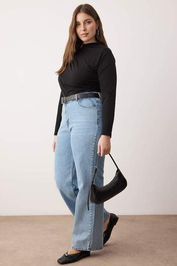 Trendyol Curve Light Blue High Waist Wide Leg Plus Size Wide Leg Jeans Tbbaw26Cj00001