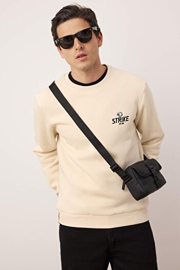 Trendyol Collection Кам'яний Regular/Normal Крій Вишитий Внутрішня частина з флісу Бавовняний світшот TMNAW24SW00127