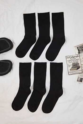 Trendyol Collection Black Premium Bamboo Diabetic Sugar Elastic-Free Seamless Long Socks Tmnaw26Co00000