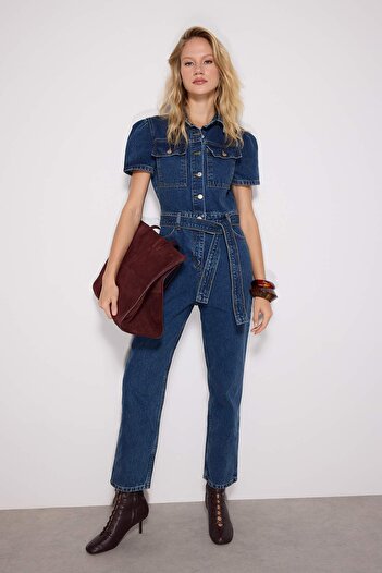 Trendyol Collection Salopetă din denim cu centură albastră TWOSS20TU0156