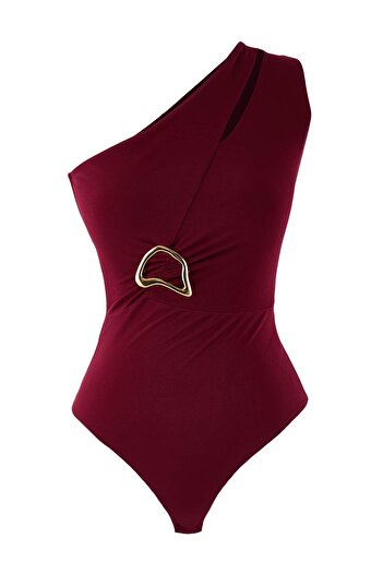 Trendyol Collection Burgundy Solid Asymmetric Neckline Sleeveless Knitted Sandy Bodysuit Tpraw26Bd00006