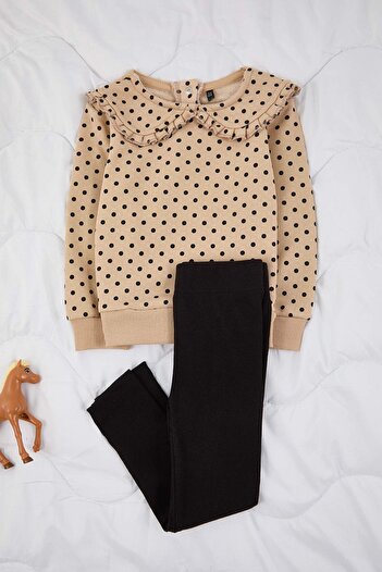 TRENDYOLKIDS Beige*002 Polka Dot Strick-Oberteil und -Unterteil Set TKDAW26AU00064