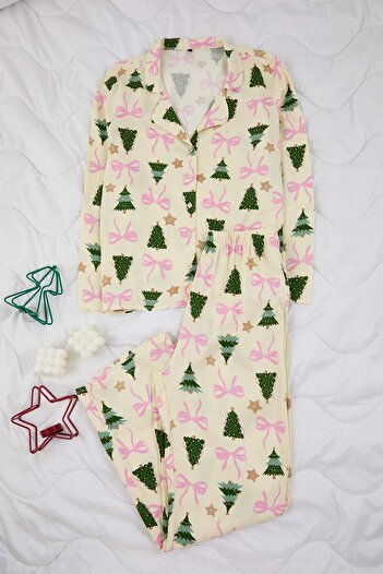 Trendyol Collection Ecru New Year Belmando Woven Pajama Set Thmaw26Pt00060