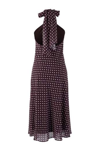 Trendyol Collection Plum Polka Dot Accessory Detail Chiffon Midi Lined Dress Tpraw26El00125