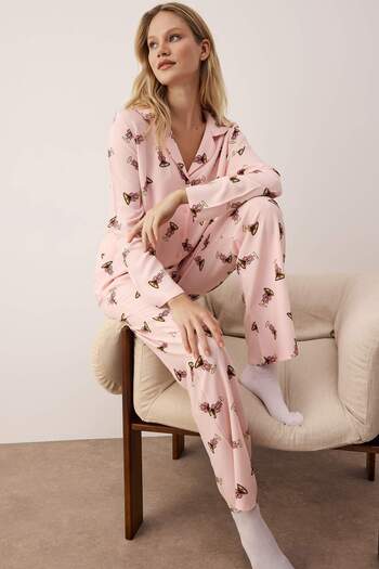 Trendyol Collection Pink-Multicolor Printed Shally Woven Pajamas Set Thmaw26Pt00149