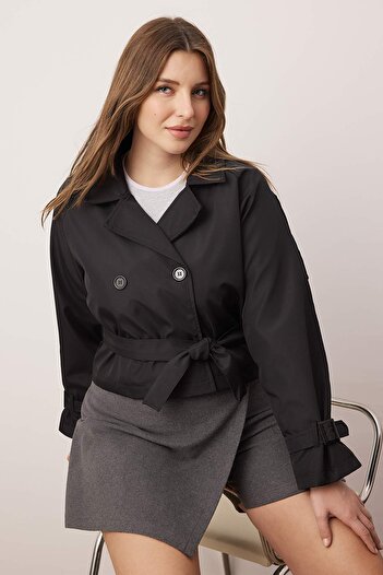 Trendyol Collection Black Regular Plus Size Trench Coat Twoaw26Bm00002