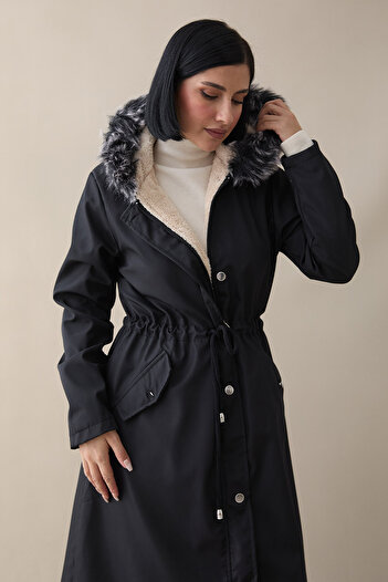InStyle Γούνινο Inside Fleece Long Coat 2002 - Μαύρο