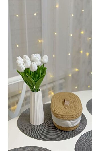 Zigzag Home Decorative Bohemian Style Corrugated Dry Flower Vase, Souvenir 19 cm White Color Trinket
