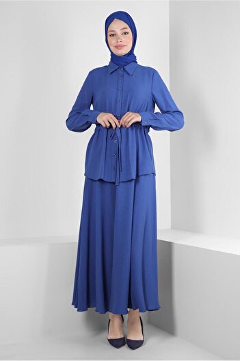 Alvina SHIRT COLLAR WAIST WITH STRAPPED DOUBLE SKIRT SET 43893