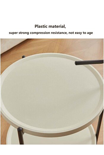 COOYA 2 Layer Cart Living Room Cart,Movable Round Small Coffee Table,Round End Table/Bedside Tablle