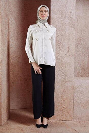 Alvina Satin Blouse - Flower Detailed, Model 44632