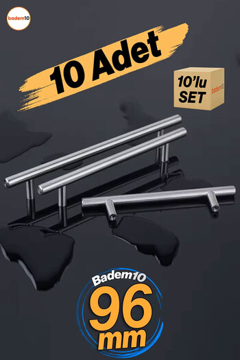 Badem10 Alteta 96 mm Inox Metal 10 Pieces Furniture Kitchen Drawer Cabinet Door Handle Knob Handles