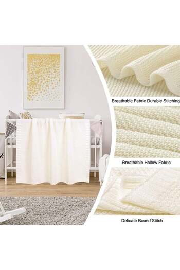 COOYA Baby Blanket Knitted,Baby Nursery & Stroller Blanket for Newborn Boys & Girls,80x100cm，Off White