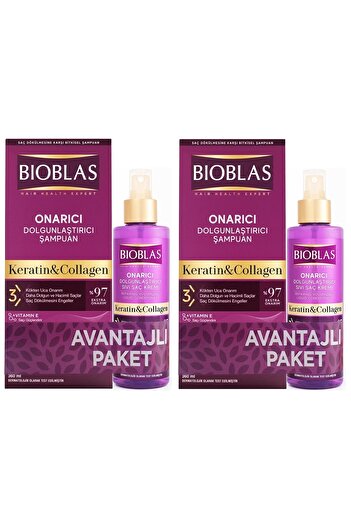 Bioblas Keratin Collagen Shampoo and Liquid Conditioner - 360Ml+115Ml Gift X 2 Pieces