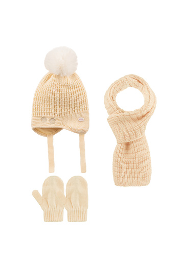 Aware Time Kitti 0-12 Months Girl's Fleece Scarf Beanie Gloves 3-Piece Set