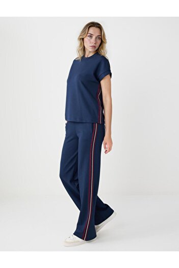 Jimmy Key Navy Blue Regular Waist Regular Leg Modal Knitted Pants