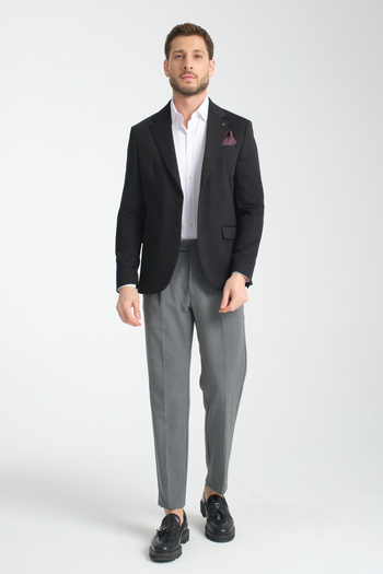 Frappoli Baselnaa Men's Black Battal Large Size Slim-Fit Lined Button Basic Blazer Jacket