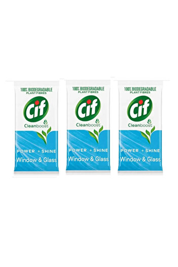 Cif Pack of 3 x Wet wipes for windows and mirrors 3x30 pcs Cleanboost Power+Shine