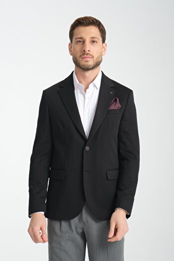 Frappoli Baselnaa Men's Black Battal Large Size Slim-Fit Lined Button Basic Blazer Jacket