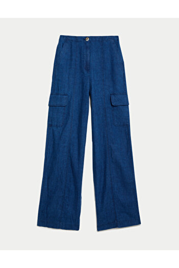 Marks & Spencer Normal Bel Saf Keten Kargo Pantolon