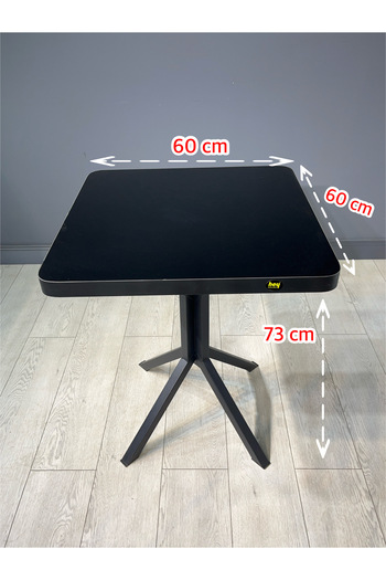 hey modüler mobilya Zeren Siyah Kare Mutfak Yemek Masası Balkon Masası Siyah Ayak 60 cm
