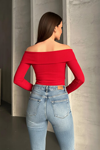 spirituel Women's Blouse Long Sleeve Cross Madonna Collar Off Shoulder Ribbed Bodysuit