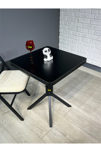 hey modüler mobilya Zeren Siyah Kare Mutfak Yemek Masası Balkon Masası Siyah Ayak 60 cm