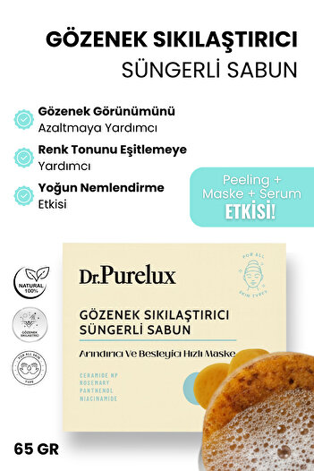 Dr.Purelux Pore Tightening, Purifying & Nourishing (Quick Mask) Soap with Makeup Removal Sponge