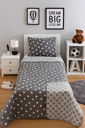 VİLERA HOME Gray Single Reversible Multi-Purpose Bedspread Set